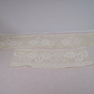 Vtg Estate Crocheted  STRIPS White- Cream Doilies (set of 2)